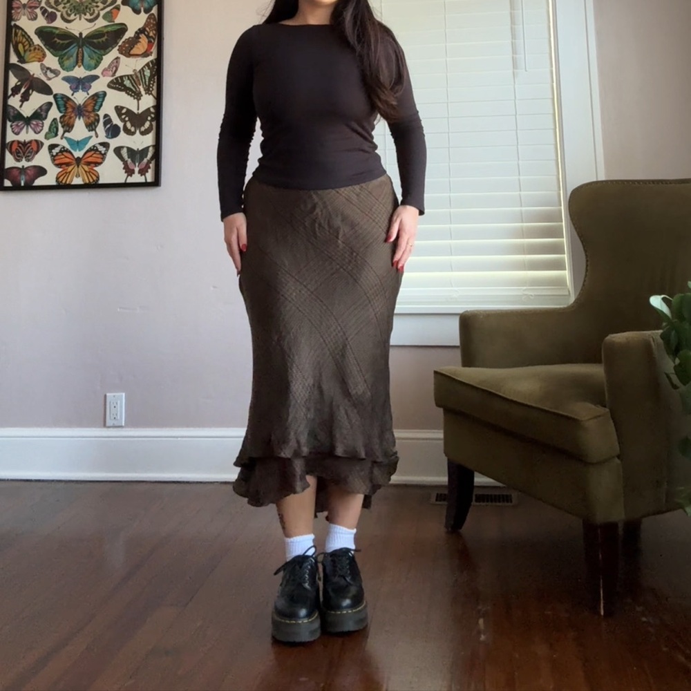 ralph lauren silk shell plaid skirt